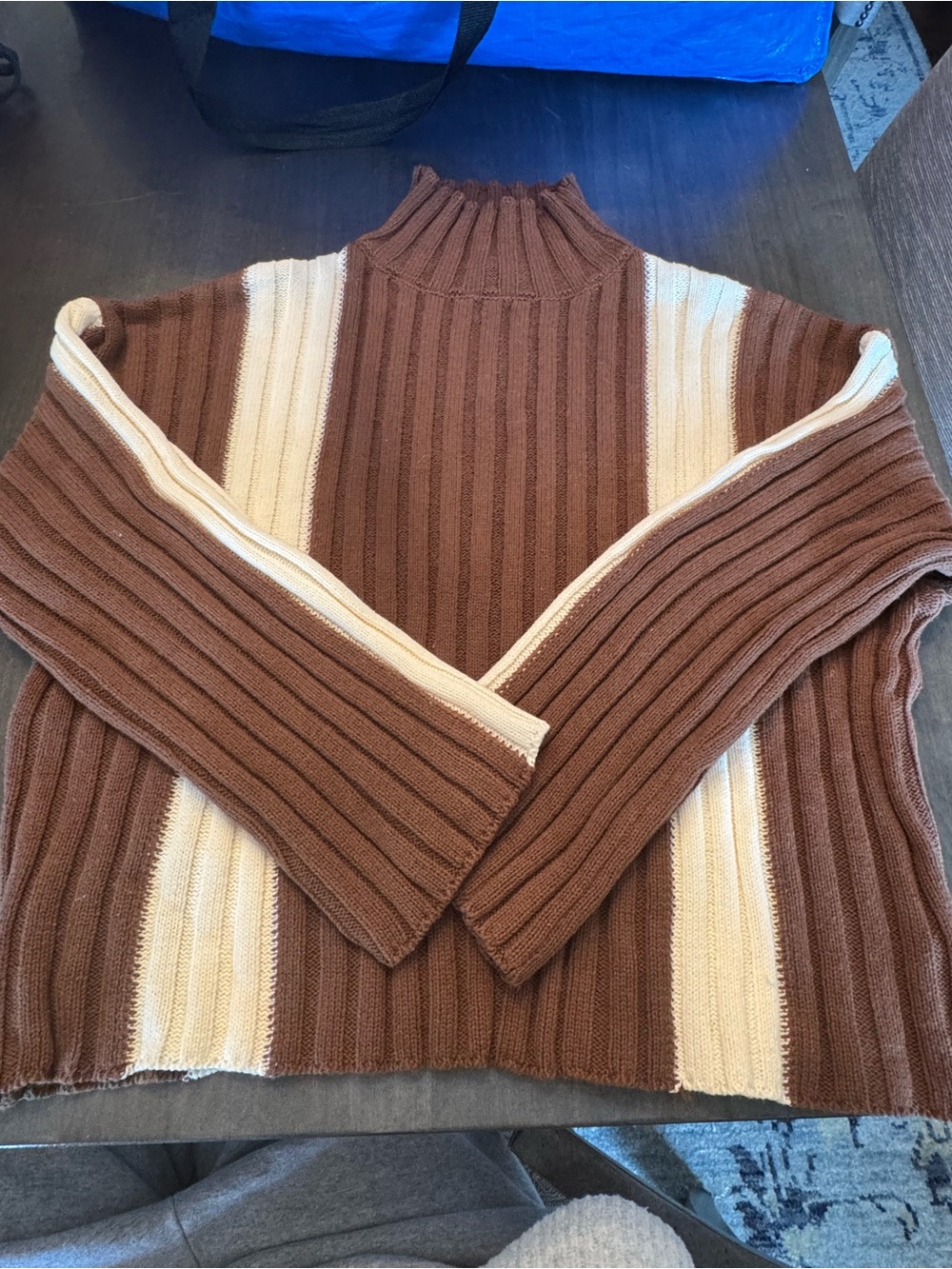 American Threads Striped Ribbed Mock Neck Sweater